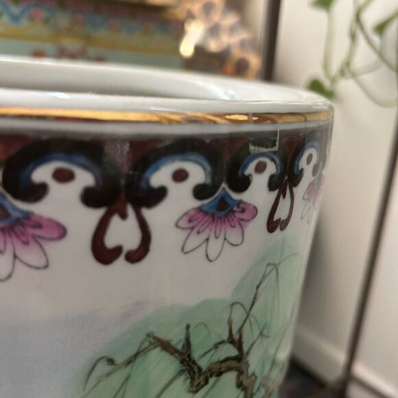 Vintage Porcelain Hand-Painted Vase/Umbrella Stand Geisha & Flowers 18”x8.5” - Picture 8 of 16